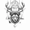 triangle with an eye with deer's head with eagle's wings with lion's teeth tattoo design idea
