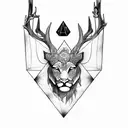 triangle with an eye with deer's head with eagle's wings with lion's teeth tattoo design idea