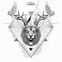 triangle with an eye with deer's head with eagle's wings with lion's teeth tattoo design idea