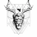 triangle with an eye with deer's head with eagle's wings with lion's teeth tattoo design idea