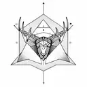 Triangle with a deer's head inside it and an lion's eye above triangle and eagle's wings on two sides of the triangle  tattoo design idea