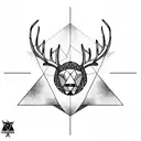 Triangle with a deer's head inside it and an lion's eye above triangle and eagle's wings on two sides of the triangle  tattoo design idea