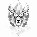 triangle with an eye with deer's head with eagle's wings with lion's teeth tattoo design idea