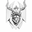 triangle with an eye with deer's head with eagle's wings with lion's teeth tattoo design idea