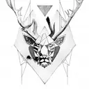 triangle with an eye with deer's head with eagle's wings with lion's teeth tattoo design idea