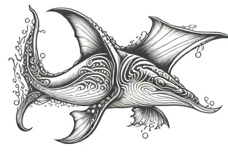 manta ray huntig fish jumping tattoo design idea