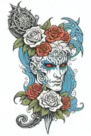 red and blue nero devil may cry devil arm with roses cascading tattoo design idea