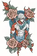 red and blue nero devil may cry devil arm with roses cascading tattoo design idea