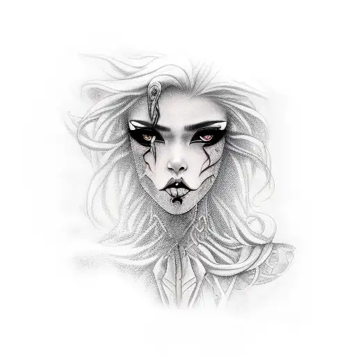 demon girl with nail on her lips tattoo design idea