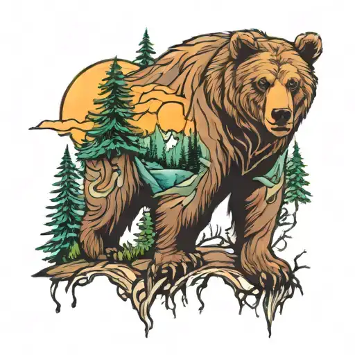 bear mountain forest tattoo design idea