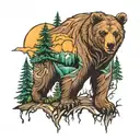 bear mountain forest tattoo design idea