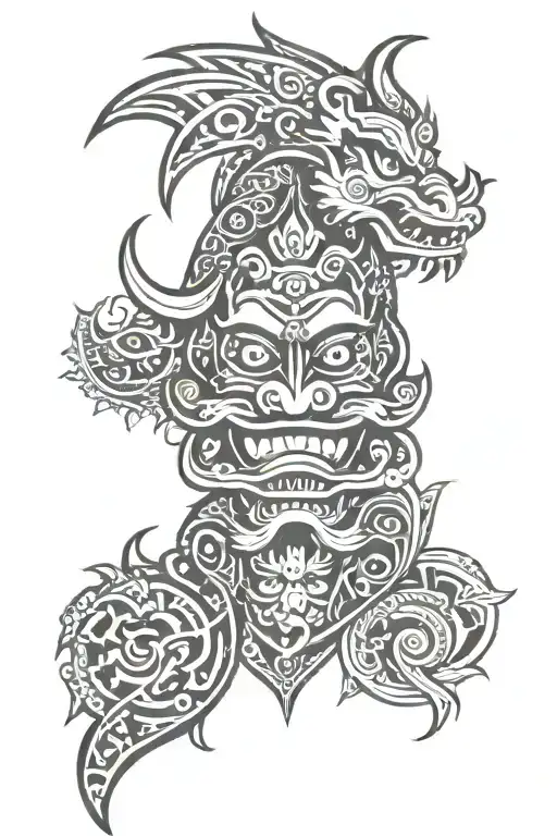 Barong and Rangda full sleeve tattoo design idea