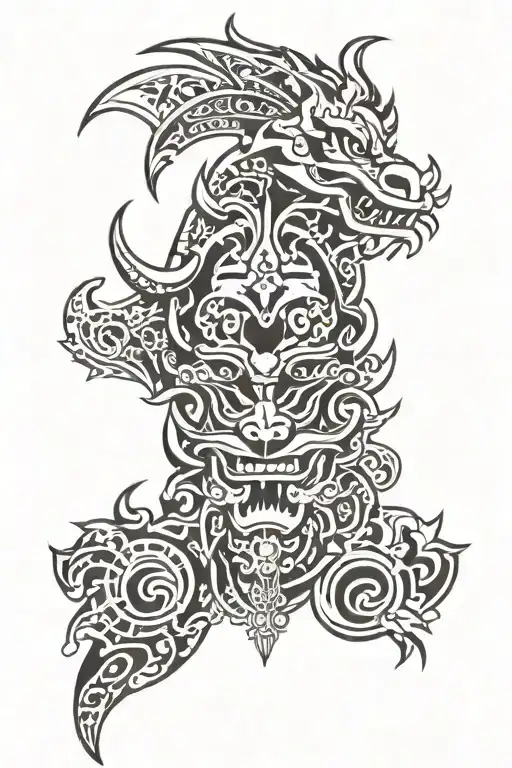 Barong and Rangda full sleeve tattoo design idea
