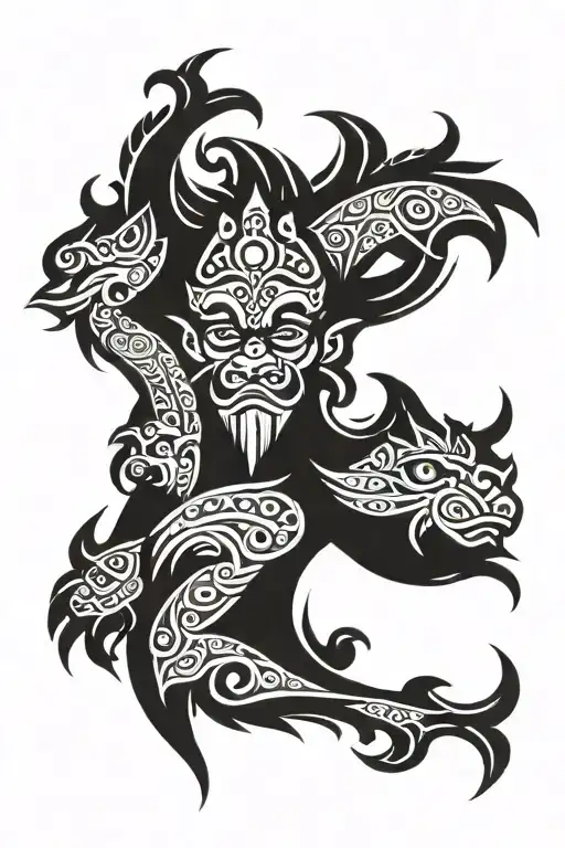 Barong and Rangda full sleeve tattoo design idea