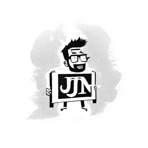 A new-school style tattoo of an animated character holding a sign that says 'Jhon Erick' tattoo design idea