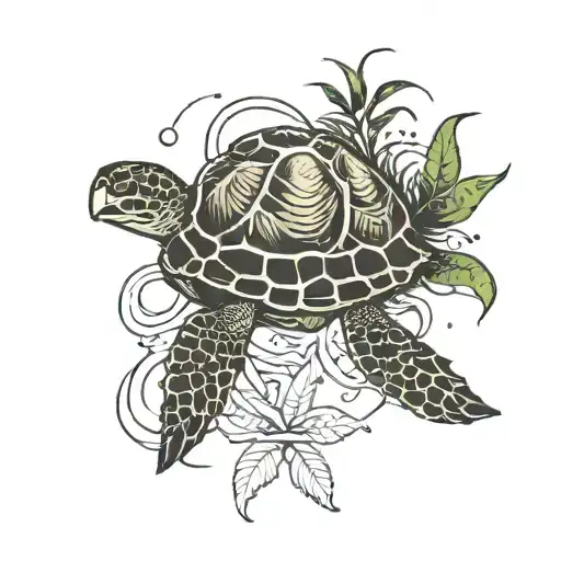 turtle, jellyfish and coconut tree tattoo design idea