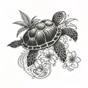 turtle, jellyfish and coconut tree tattoo design idea