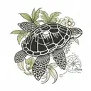 turtle, jellyfish and coconut tree tattoo design idea