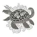 turtle, jellyfish and coconut tree tattoo design idea