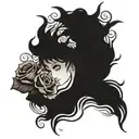 in the smoke silhouettes of sakura, roses and 7 demons tattoo design idea