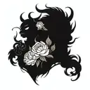 in the smoke silhouettes of sakura, roses and 7 demons tattoo design idea