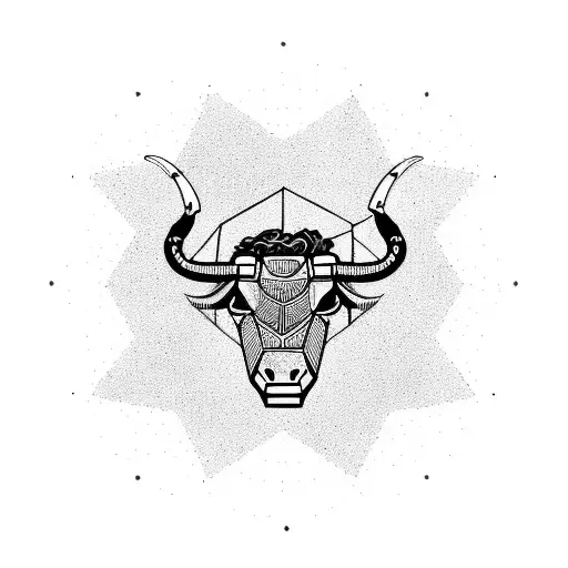 taurus star constellation with taurus sign overlapping each other, surround it with 5 positive traits of taurus tattoo design idea