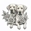 Two yellow lab dogs surrounded by roses tattoo design idea