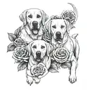 Two yellow lab dogs surrounded by roses tattoo design idea