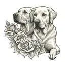Two yellow lab dogs surrounded by roses tattoo design idea