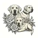 Two yellow lab dogs surrounded by roses tattoo design idea