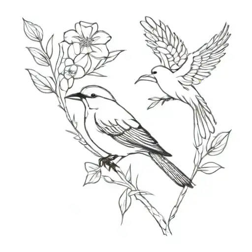 Russian  and Nicaraguan birds  and flower united 2006  tattoo design idea