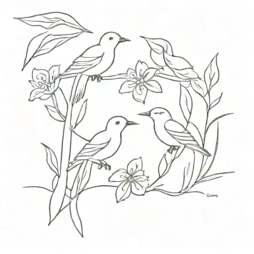 Russian  and Nicaraguan birds  and flowers united 2006  tattoo design idea