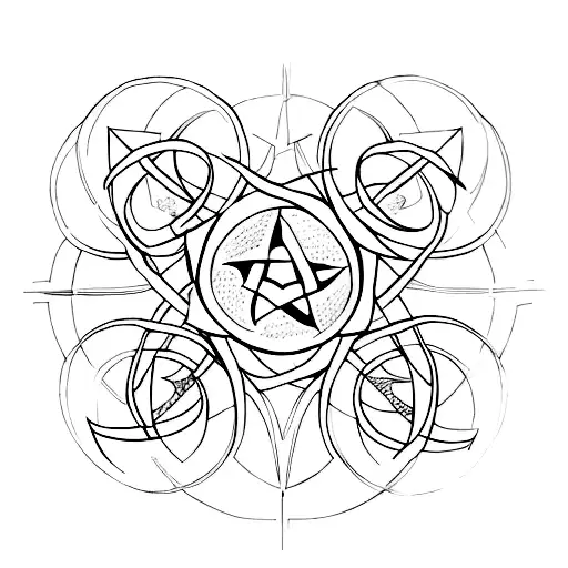 A mystical pentagram incorporating elements of knowledge and wisdom tattoo design idea