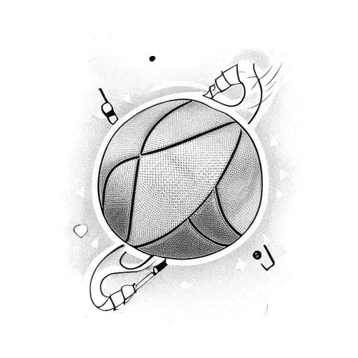 A sketch-style tattoo of a volleyball merging with a guitar, representing the client's love for both sports and music tattoo design idea