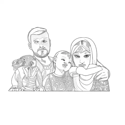 a family posing for a picture tattoo design idea
