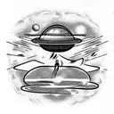 ufo around saturn, space  tattoo design idea