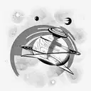 ufo around saturn, space  tattoo design idea