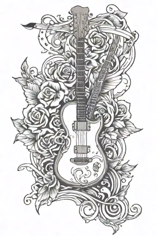 guitar and music notes and  69 chevelle   tattoo design idea