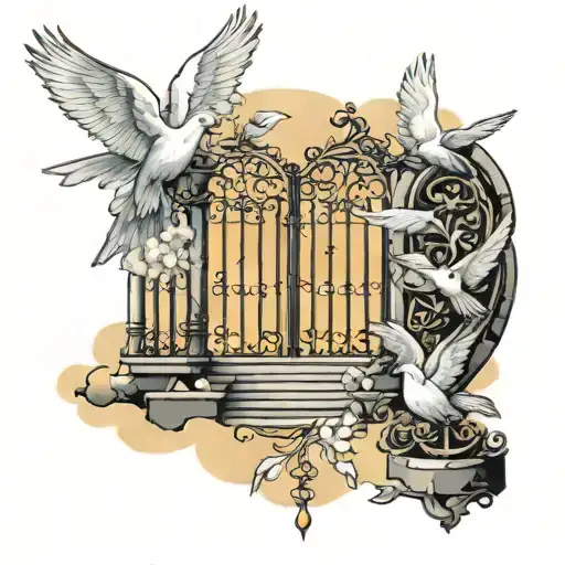 heaven gates doves flying stairs   tattoo design idea