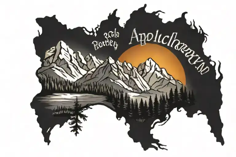 Appalachin Mountain golden sunset and the words "Appalachian Woman, Rocky Mountain Lies" tattoo design idea