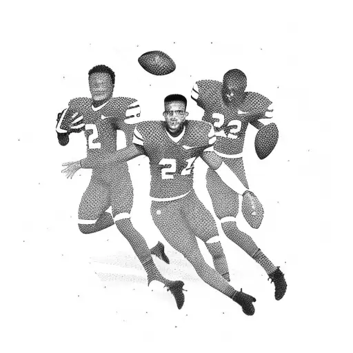 A powerful blackwork design showcasing three football players celebrating a victory, with the date '2023' incorporated in the background tattoo design idea