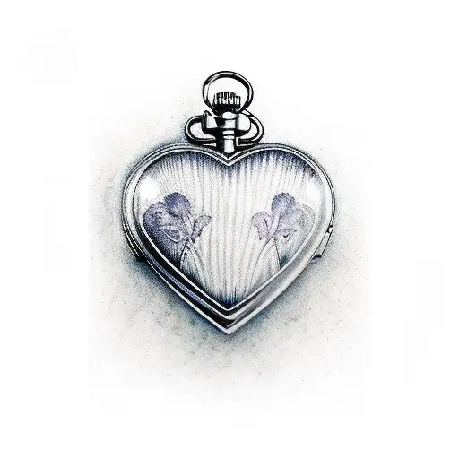 heart shaped pocket watch time 3pm, infant handprint, gladiolus on the side tattoo design idea
