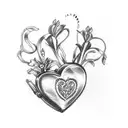 heart shaped pocket watch time 3pm, infant handprint, gladiolus on the side tattoo design idea