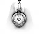 heart shaped pocket watch time 3pm, infant handprint, gladiolus on the side tattoo design idea