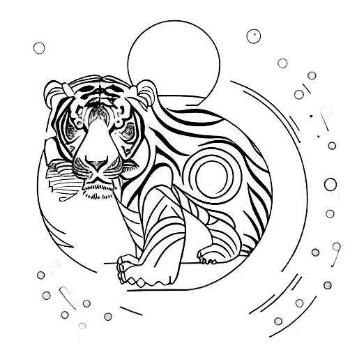 pair of scales, lunar cycle, stoicism, nature, tiger tattoo design idea