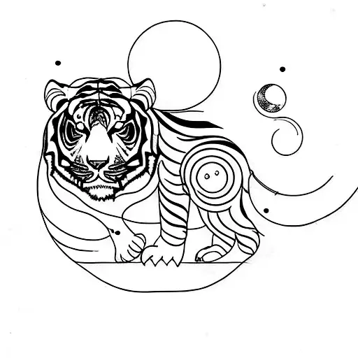 pair of scales, lunar cycle, stoicism, nature, tiger tattoo design idea