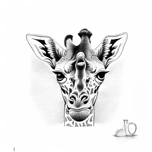 A dotwork tattoo of a giraffe drinking from a wine glass tattoo design idea