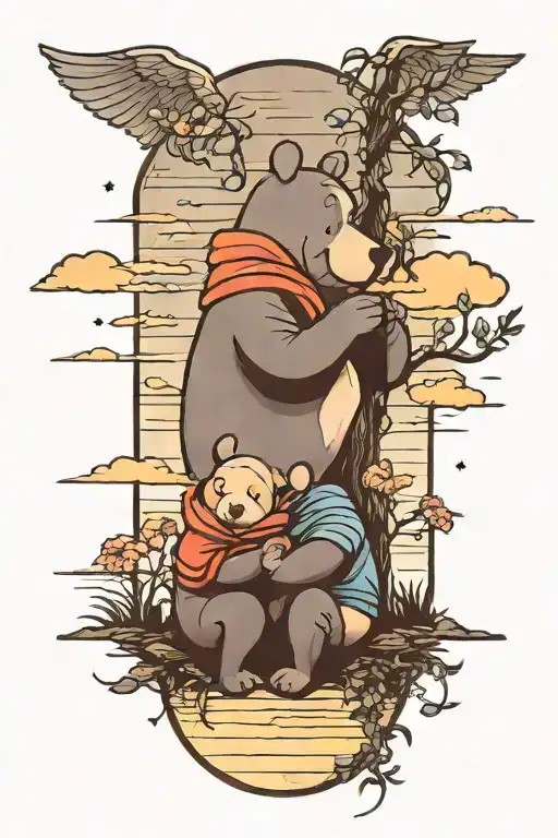 winnie the pooh and eeyore watching the sunset sky tattoo design idea