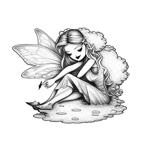 fairy sitting in a cloud smoking a joint  tattoo design idea