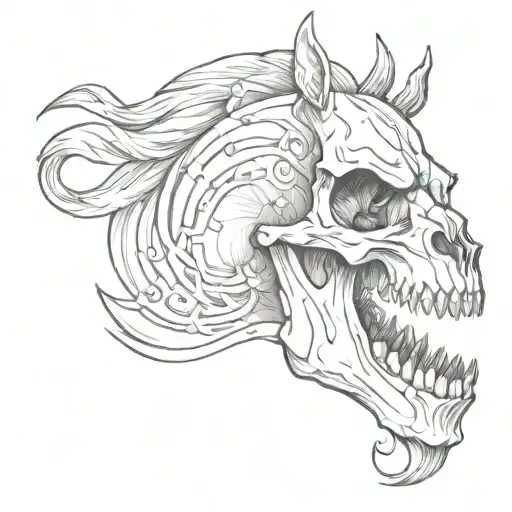 horse laughing skull tattoo design idea